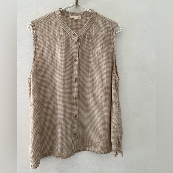Eileen Fisher Tops - Eileen Fisher Cream100%linen Sleeveless Blouse Sleeveless Button-Up Shirt L/G